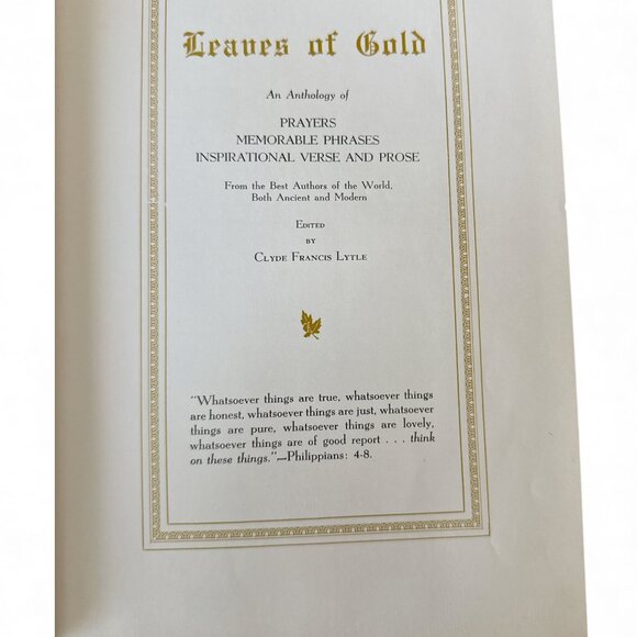 Vtg Leaves of Gold Book 1948 Revised Edition Inspirational Prayers Leatherette - Picture 3 of 6